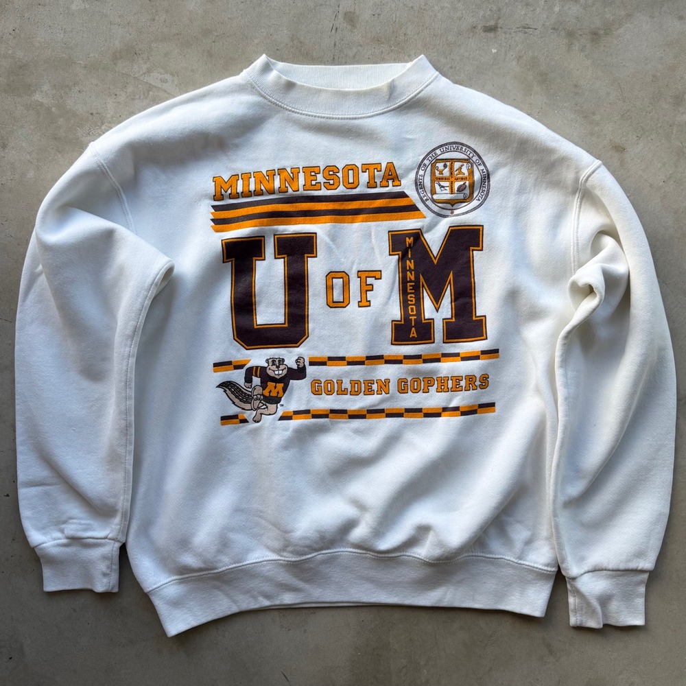 Vintage University of Minnesota Golden Gophers Crewneck Sweatshirt White U of M